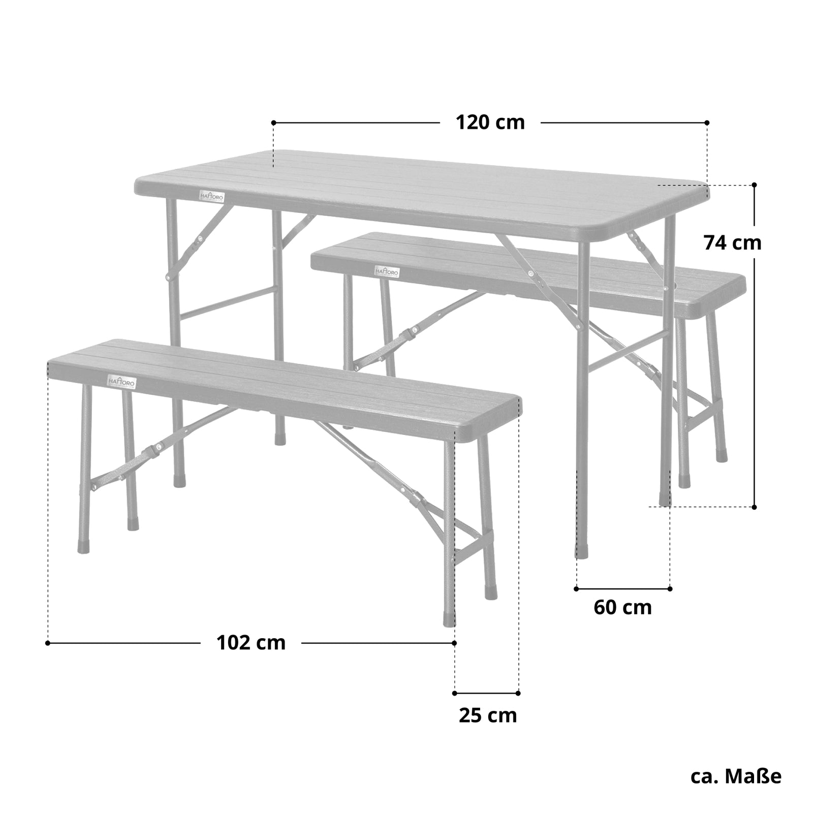 HATTORO Bierzeltgarnitur 3tlg. Tisch mit Bänken Holzoptik Weiß