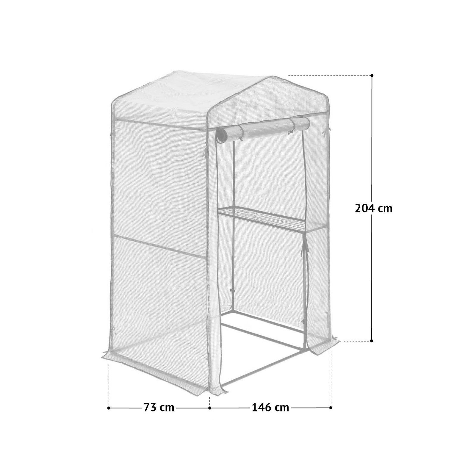 Transparentes Gewächshaus mit Maßen 204 cm Höhe, 146 cm Breite und 73 cm Tiefe