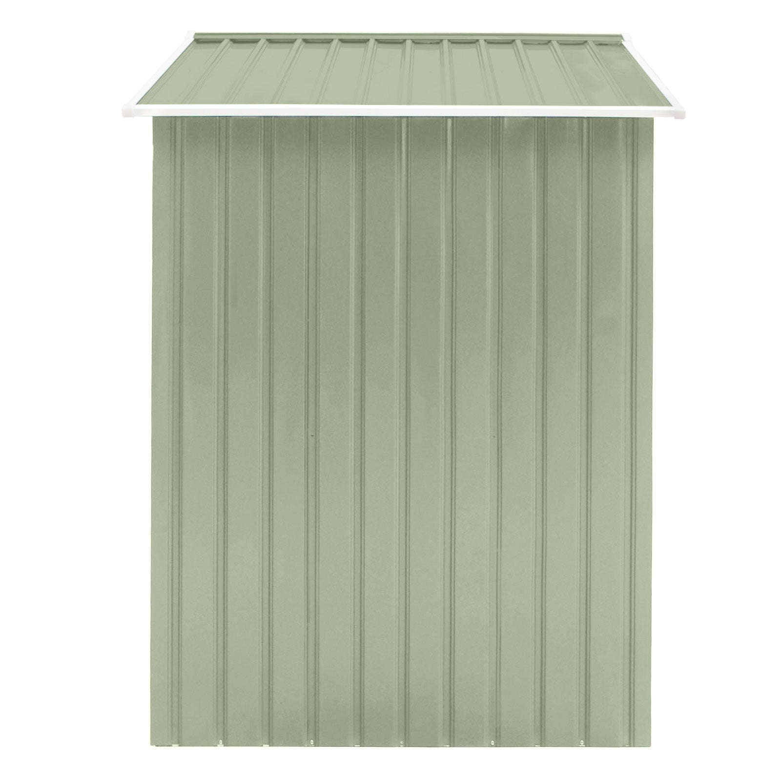 Grüner Metall-Gartenschuppen S100 mit Satteldach Seitenansicht