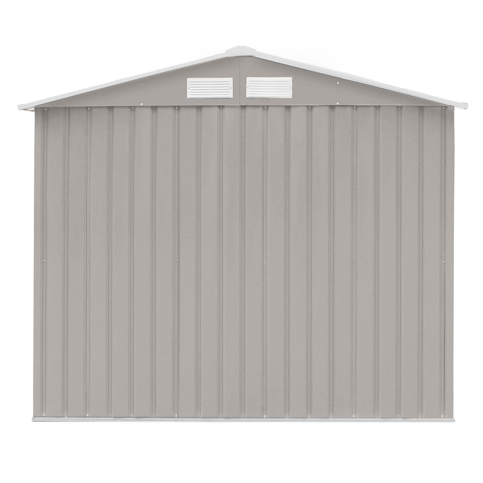Hellgrauer Metall-Gartenschuppen S100 mit Satteldach Rückseite