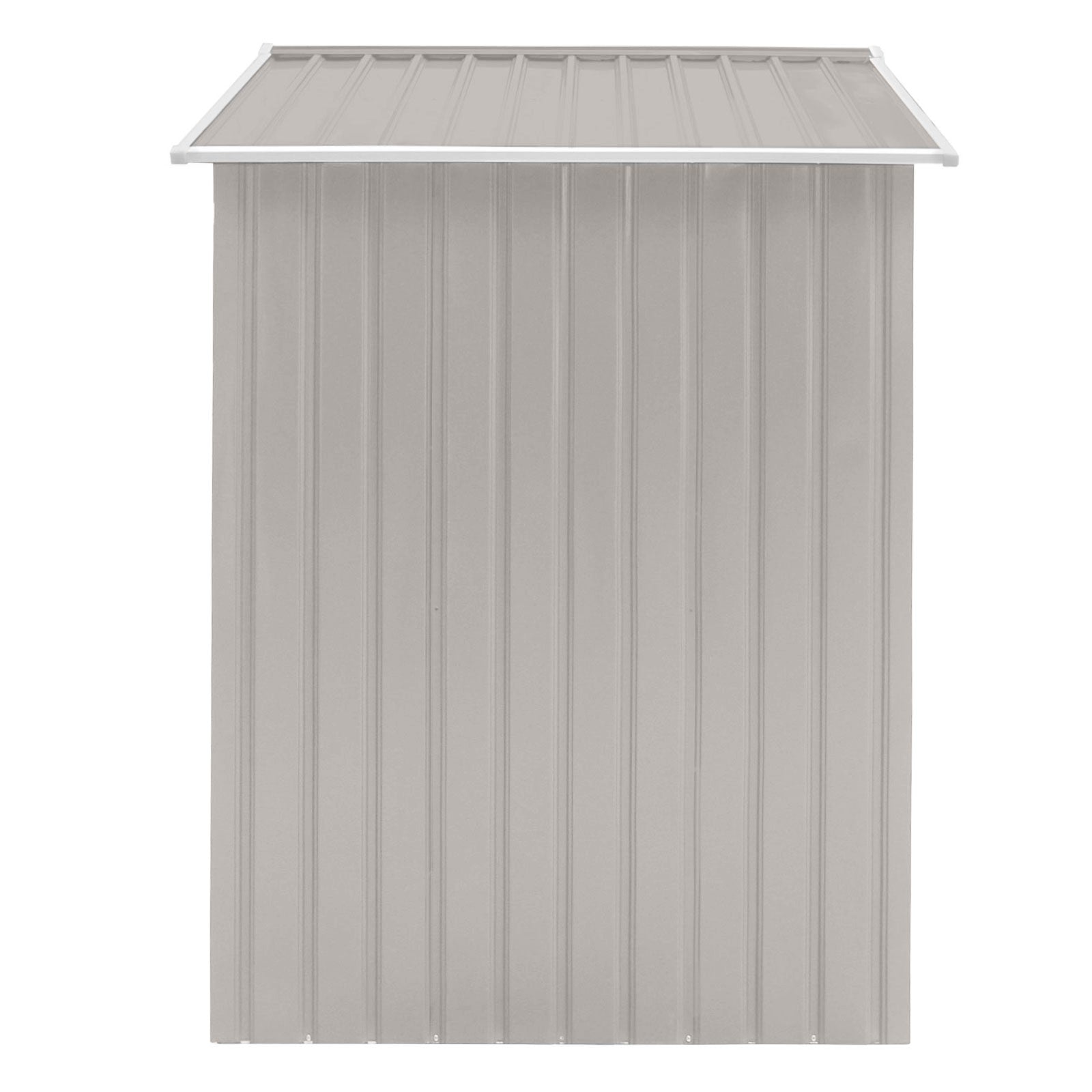 Hellgrauer Metall-Gartenschuppen S100 mit Satteldach Seitenansicht