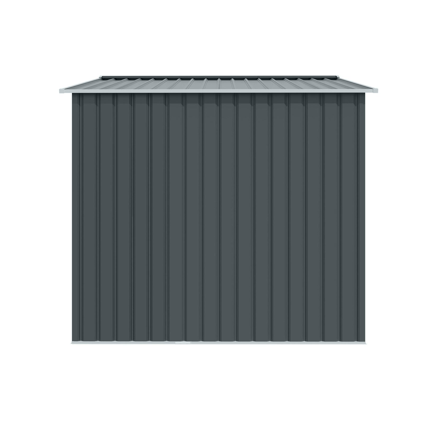 Dunkelgrauer Metall-Gartenschuppen S200 mit Satteldach Seitenansicht