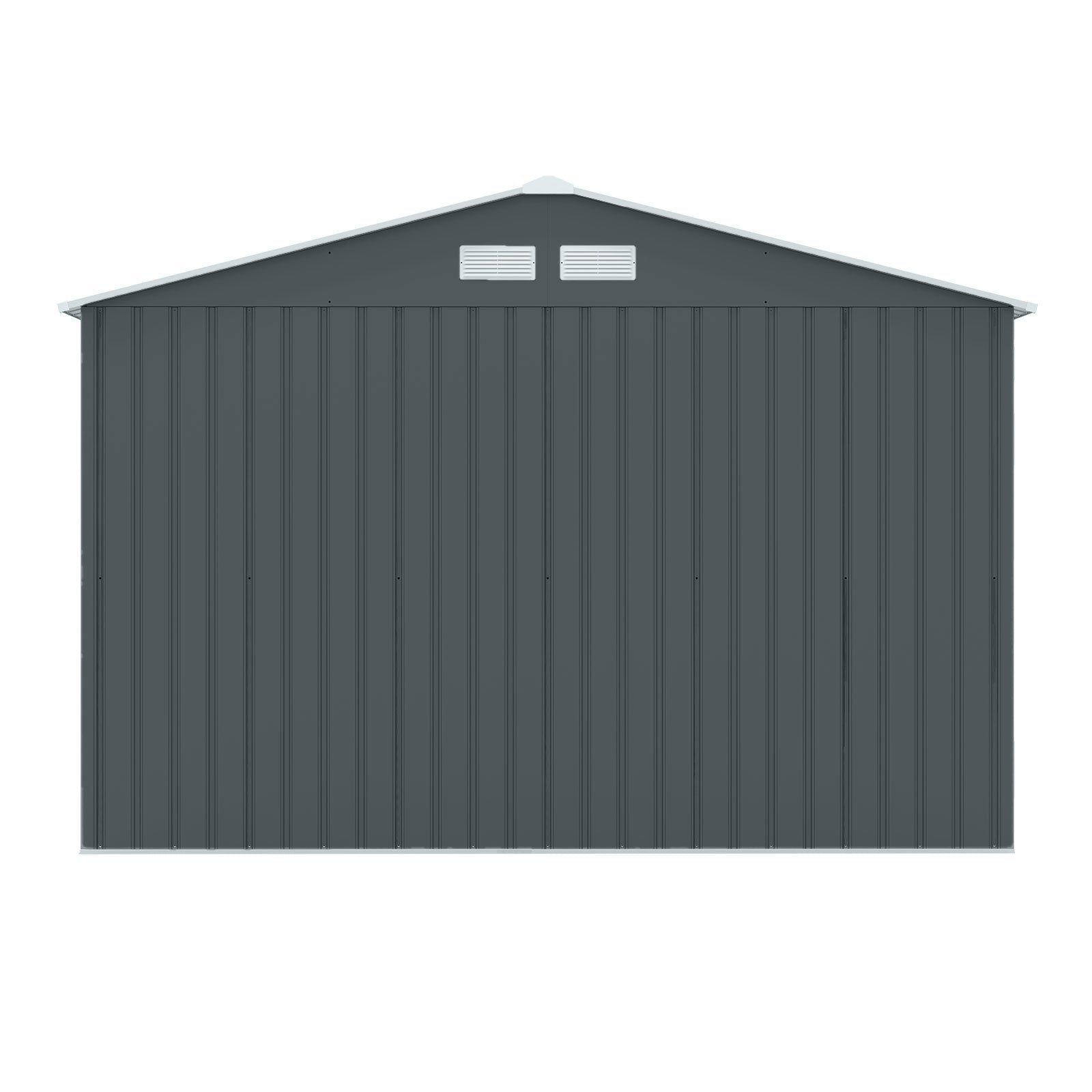 Dunkelgrauer Metall-Gartenschuppen S200 mit Satteldach Rückseite