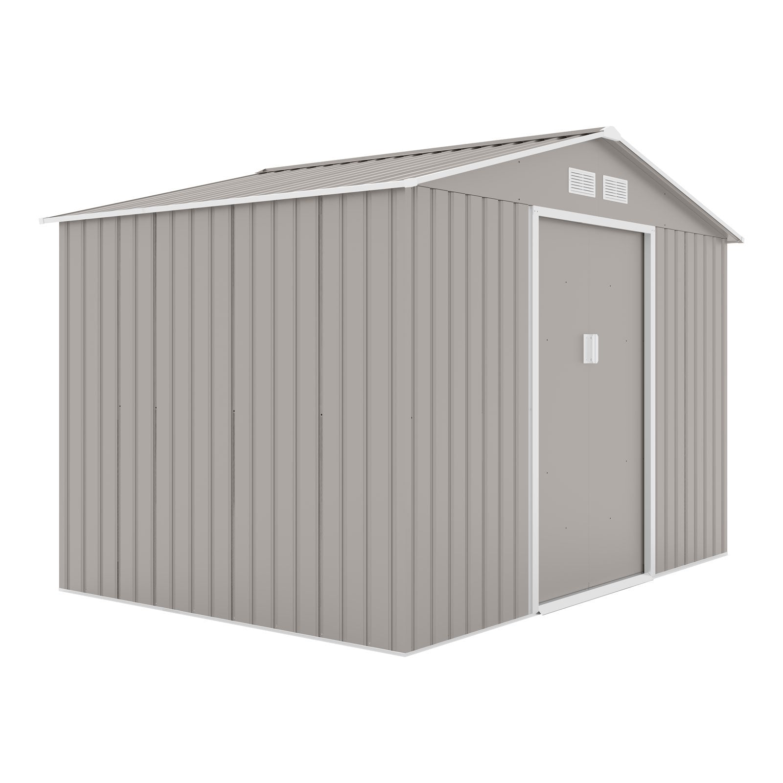 Hellgrauer Metall-Gartenschuppen S200 mit Satteldach und Doppeltür mit Griff