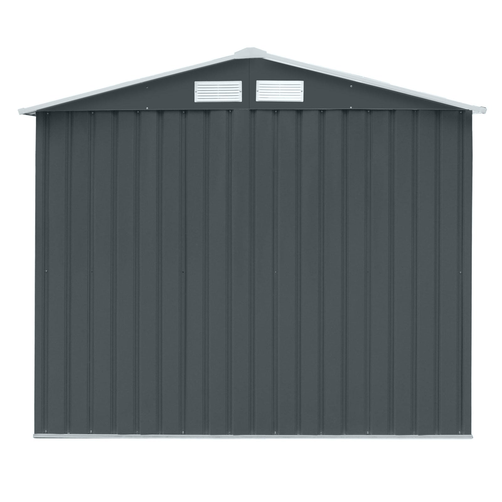 Dunkelgrauer Metall-Gartenschuppen S100 mit Satteldach Rückseite