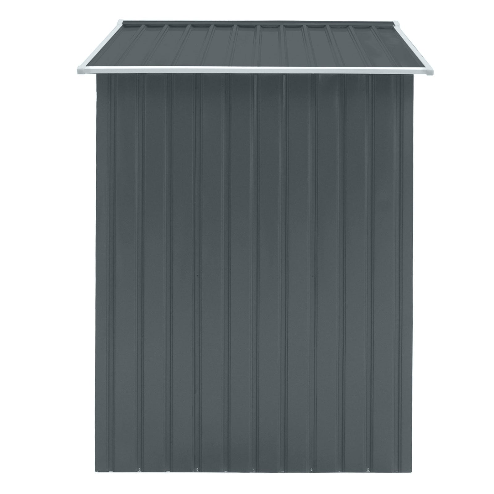 Dunkelgrauer Metall-Gartenschuppen S100 mit Satteldach Seitenansicht