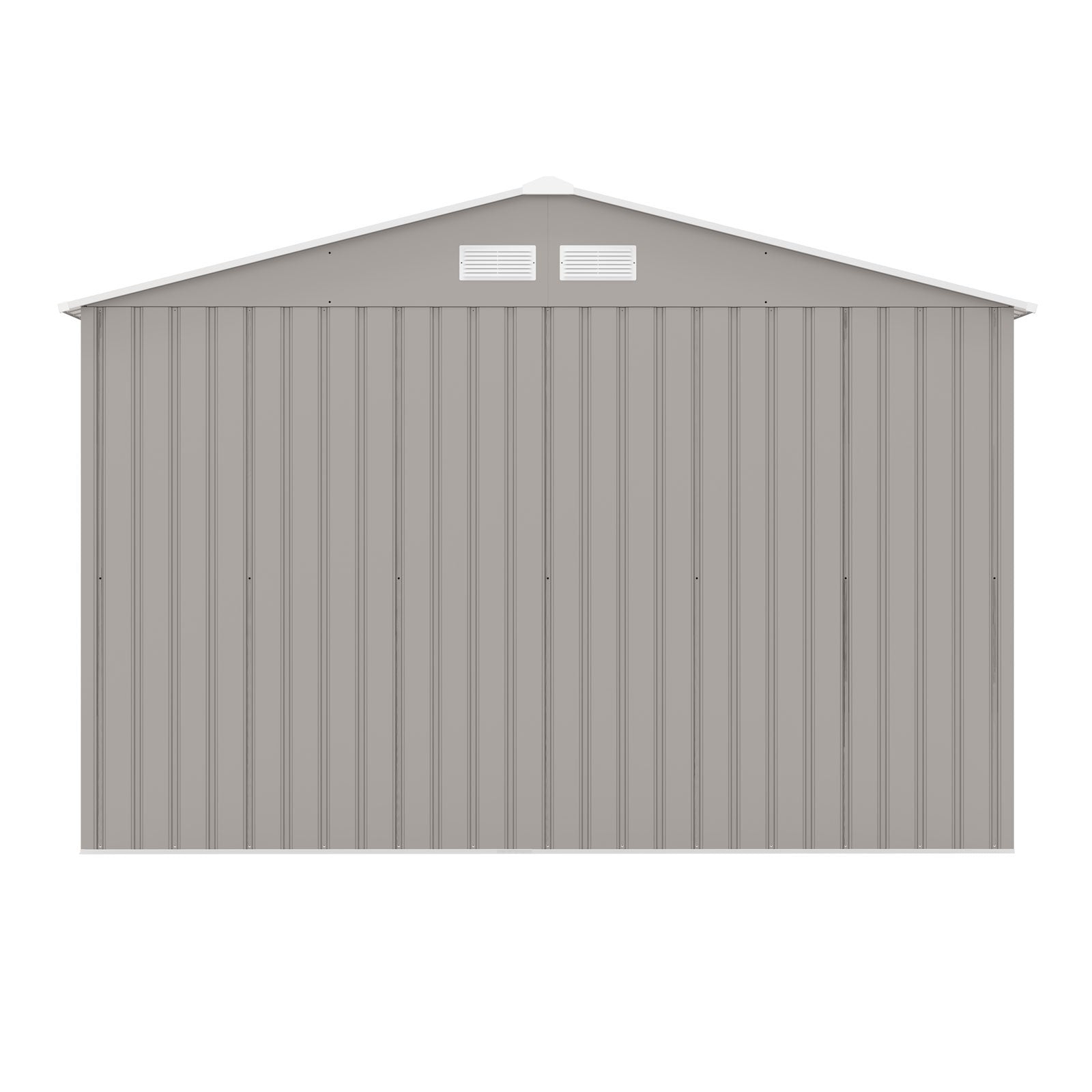 Hellgrauer Metall-Gartenschuppen S200 mit Satteldach Rückseite
