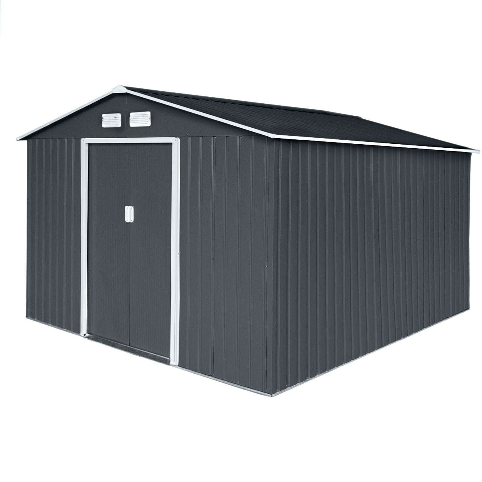 Dunkelgrauer Metall-Gartenschuppen S300  mit Satteldach und Doppeltür mit Griff