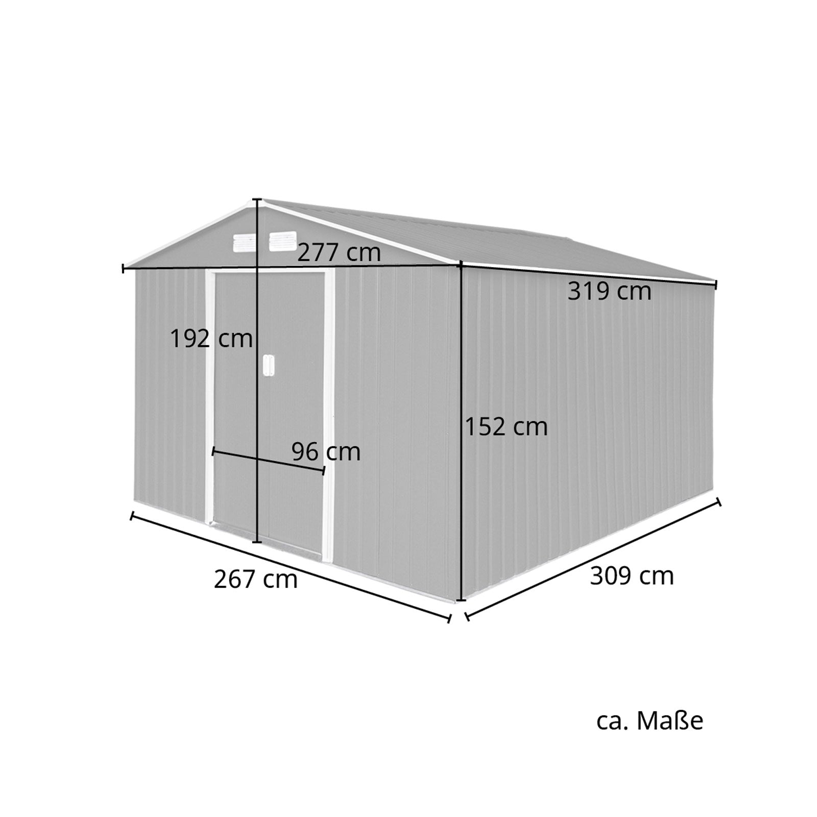 HATTORO S300 Metall Gerätehaus mit Bodenrahmen | 12,5 m³ | Satteldach | Grau